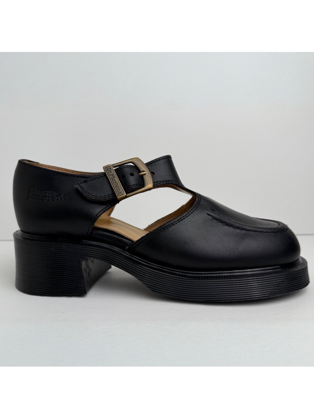 Vintage 90s Dr. Martens England Black Jazz Heel Leather Babydoll Mary Janes UK 5 - Picture 3 of 16